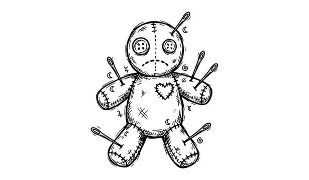 Sad Voodoo Doll With Needles Esoteric Vector Icon