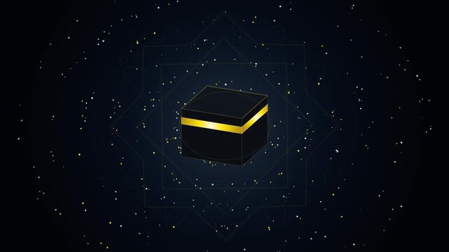 Abstract Sacred Tawaf Digital Motion Graphic Featuring Particle Flow and Circular HUD Elements