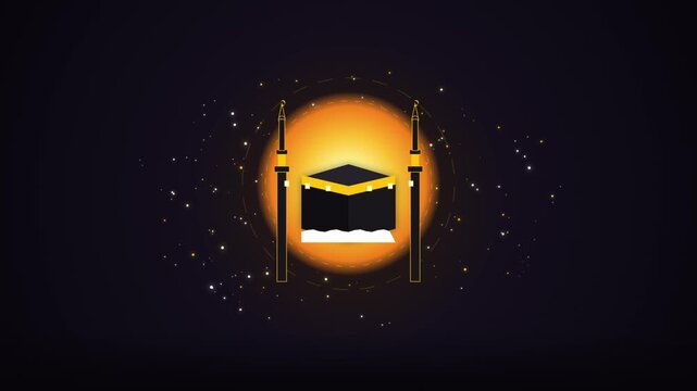 Kaaba Mecca Animated Motion Graphics with Glowing Golden Particles for Islamic Religious Events
