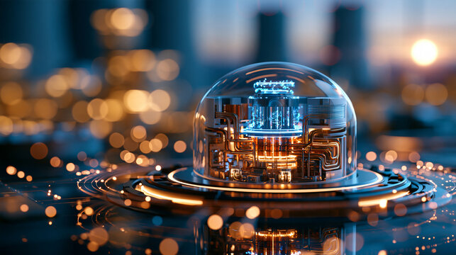 Educational cutaway model of a nuclear power plant reactor core on a bright clean scientific background, internal cooling systems and containment structure shown clearly, energy en