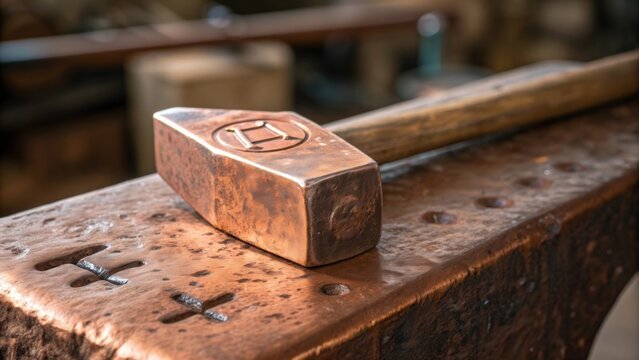 Crafting elegance with hammered copper texture in a rustic forge under warm lighting
