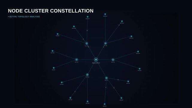 Digital node cluster constellation with glowing lines interconnected data points, for network security, artificial intelligence, cloud computing, big data analysis, cyber connectivity