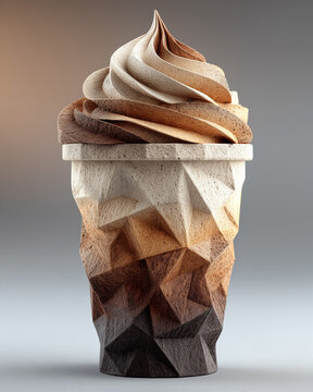 A papercraft beverages figure crafted in geometric origami style of cappuccino smoothie, isolated on white background