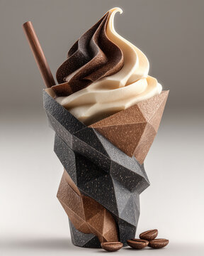 A papercraft beverages figure crafted in geometric origami style of cappuccino smoothie, isolated on white background