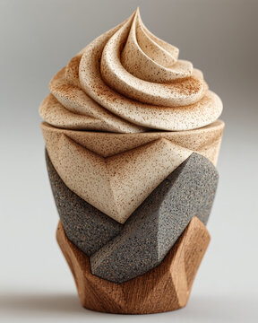 A papercraft beverages figure crafted in geometric origami style of cappuccino smoothie, isolated on white background
