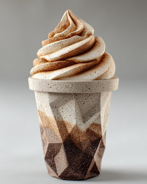 A papercraft beverages figure crafted in geometric origami style of cappuccino smoothie, isolated on white background