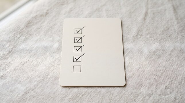 Checklist card with four checked boxes and one unchecked, cybersecurity compliance and small business readiness concept