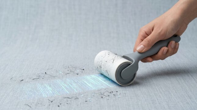 Ai data cleaning visualization with a person using a brush to remove contaminants from fabric before data entry into models