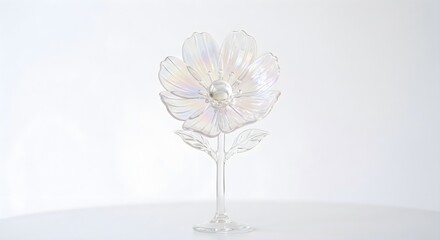 Obraz premium Single Opalescent Crystal Flower Sculpture on a Thin Stem