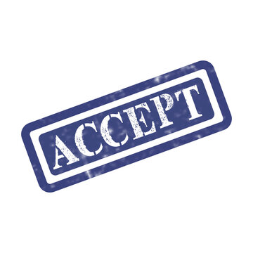 Blue rubber stamp with the word accept in a rectangular frame for business documents and office paperwork usage