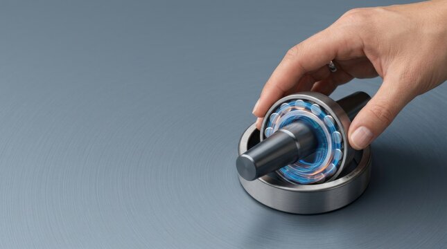 Hand turning a ball bearing to illustrate wind power reliability by maintaining smooth renewable generation under load