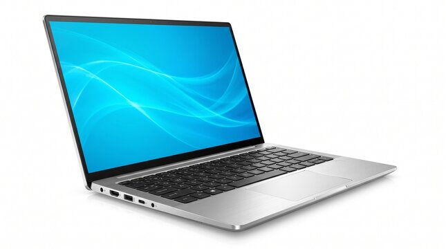 Sleek silver laptop computer opened on a clean white background