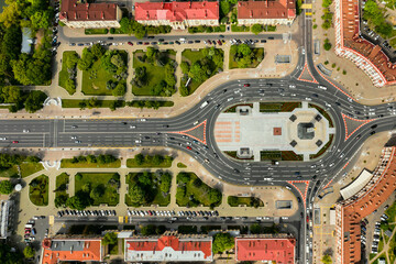 Naklejka na ściany i meble Top view of Victory square in Minsk.Bird's-eye view of the city of Minsk and victory square.Belarus.