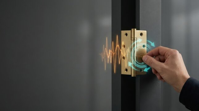 Person adjusting door hinge to fix fault detection with slightly misaligned section for optimal functionality