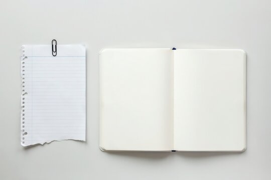 Notebook and paper with paperclip