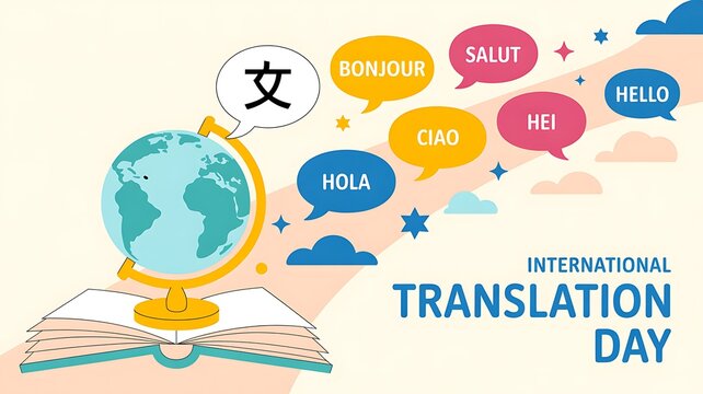International translation day globe and speech bubbles