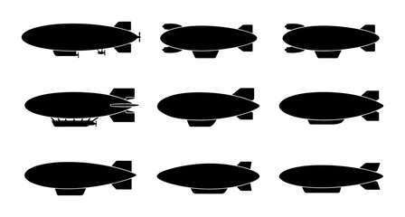 Airship Collection, Zeppelin Icons, Blimp Silhouettes, Dirigible Vector Graphics for Aviation and Retro Transport Themes © Rahim
