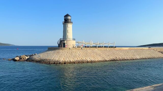 Lighthouse with a restaurant in Lustica Bay in winter time, Montenegro