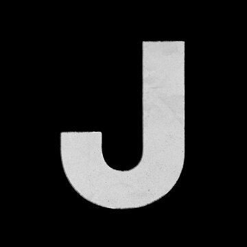 Capital letter J made of textured white paper isolated on black background