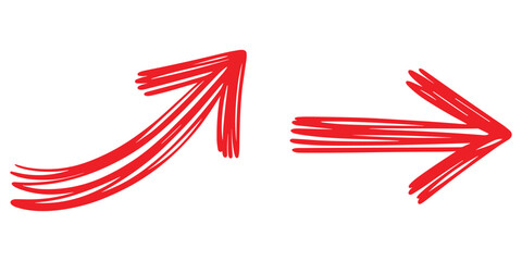 Obraz premium Two red hand-drawn arrow graphics one curved upward and other straight right indicating direction