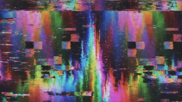 Chromatic distortion resolves into a vertical gradient across a dark background glitch artifact pixelation interference static digital error