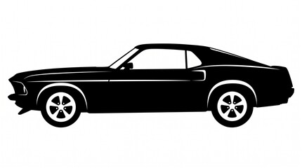 Fototapeta premium Black silhouette of a classic muscle car in side view isolated on white background with silhouette vintage sports profile view against flat black car shown transportation illustration automobile