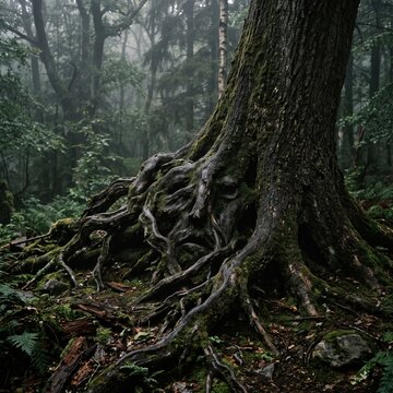 Pareidolia Faint Face Hidden in Fallen Forest Log