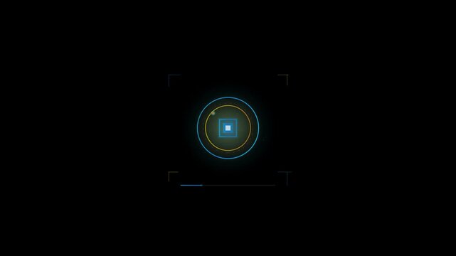 Concentric circles interface scanning animation displaying futuristic data points with glowing blue light effects in a digital motion graphic clip
