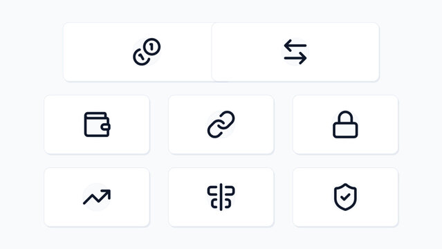 Decentralized Finance DEX Automated Market Maker Crypto 8 Vector Icon Set Isolated Background