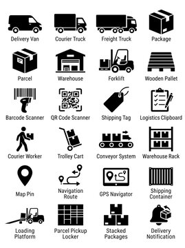 Warehouse logistics and shipping delivery icon set
