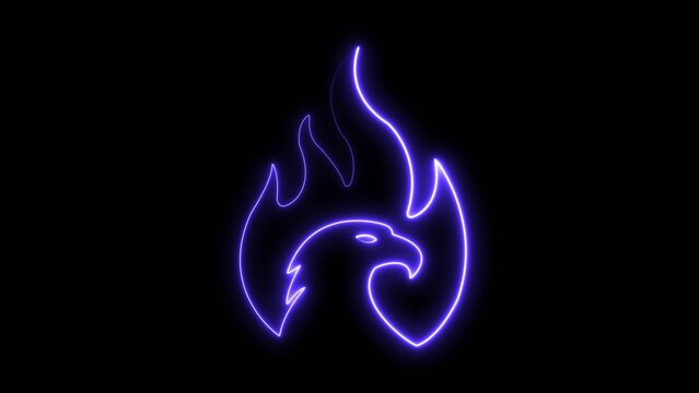 Neon purple eagle head silhouette with fiery flames glowing