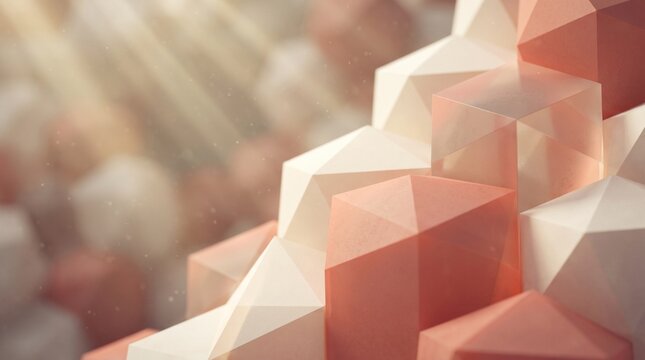3D Abstract Coral Cream Low Poly Geometric Prism Background