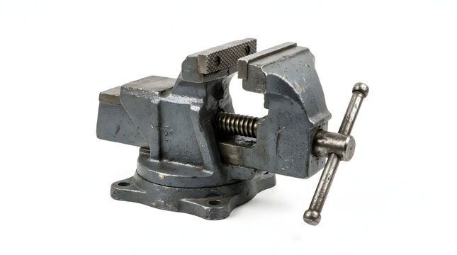 Black bench vise with handle and clamp