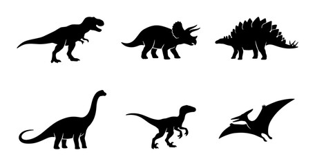 Dinosaur Silhouettes Collection: Prehistoric Reptile Icons, Ancient Creature Vector Set, Jurassic Era Wildlife © Diganto