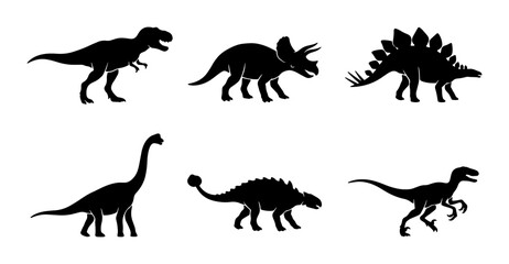 Set of 6 Dinosaur Silhouettes, Prehistoric Vector Icons, Jurassic Era Creatures, Ancient Reptile Graphics © Diganto