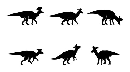 Obraz premium Dinosaur Silhouettes Set: Parasaurolophus, Pachycephalosaurus, Styracosaurus Icons, Prehistoric Animal Vector Graphics