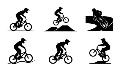 Fototapeta premium BMX Bike Silhouette Icons, Extreme Sports Action Vector Graphics, Bicycle Rider Set