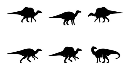 Obraz premium Dinosaur Silhouettes Collection: Prehistoric Reptile Icons, Jurassic Creatures, Ancient Wildlife Vector Set