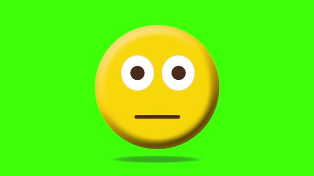 Three yellow neutral face emojis floating against a bright vibrant green background for digital design with displaying consistent flat design style suitable motion graphics identical yellow circular