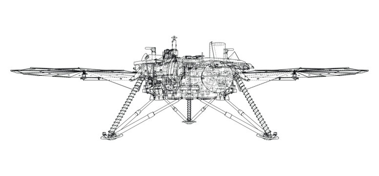 spacecraft wireframe illustration. Vector