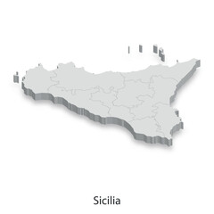 Fototapeta premium 3D Map of Sicily, Italy - Detailed Topography and Provinces