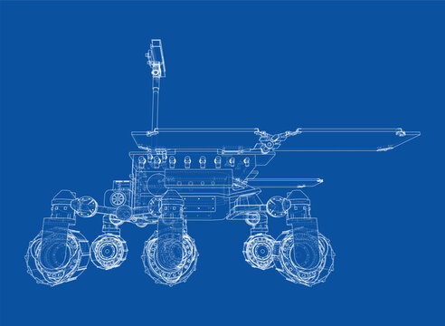 rover blueprint illustration on blue. Vector