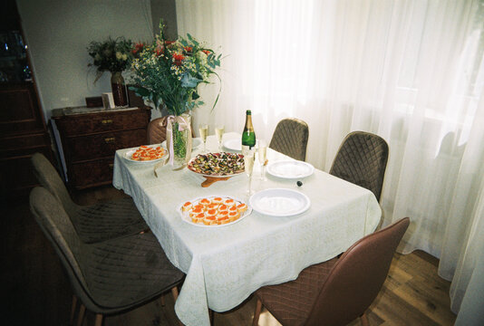 A Table Set Up for a Celebration at Home