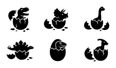 Dinosaur Eggs Hatching Vector Icons: Baby Dinosaurs Emerging, Prehistoric Creatures Collection © Toki