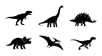 Dinosaur Silhouettes Collection: Tyrannosaurus Rex, Brontosaurus, Stegosaurus, Triceratops, Pterodactyl, Raptor Icons © Toki