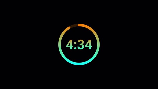 5 minutes countdown timer animation on transparent background. 4k video
