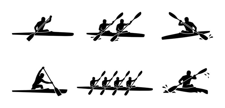 Kayaking Silhouettes: Solo, Tandem, and Quad Paddlers in Action