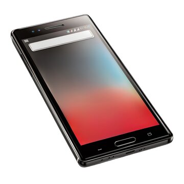 Sleek black smartphone with vibrant gradient screen displaying a web browser search bar, isolated on white background