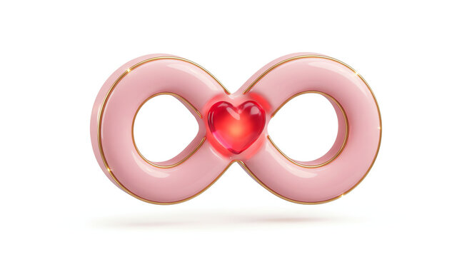 Pink infinity symbol with a glowing red heart in the center