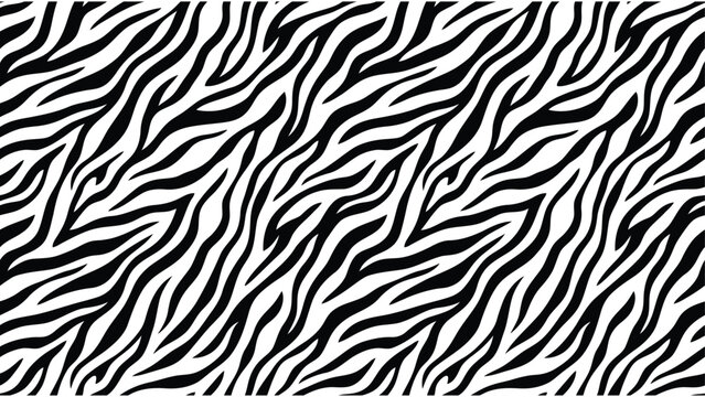 Seamless black and white zebra stripe pattern vector illustration with organic wavy lines